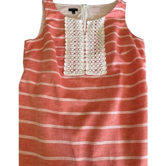Talbots Coral Striped Sheath Dress Sz 10 Crochet Sleeveless Linen Cotton Blend‎ - Picture 6 of 9